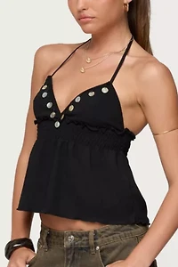 Edikted Textured Iridescent Babydoll Halter Top