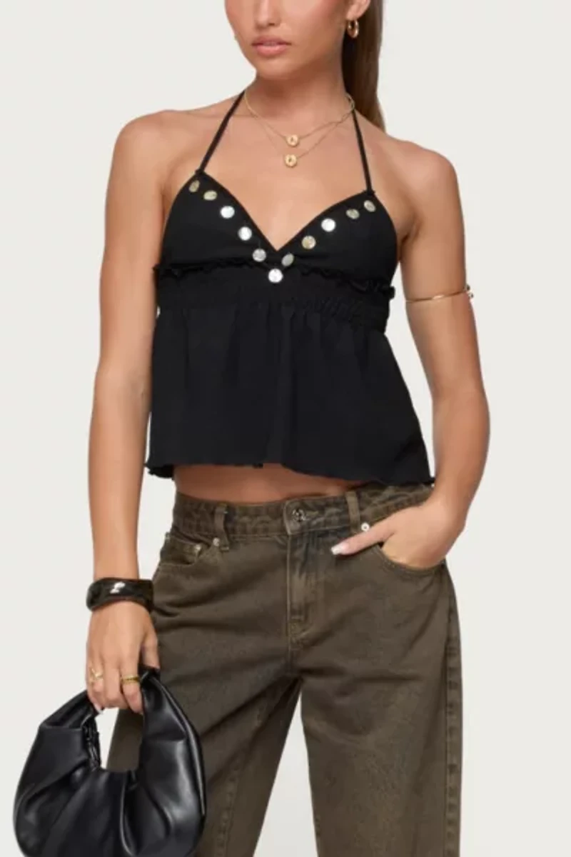 Edikted Textured Iridescent Babydoll Halter Top