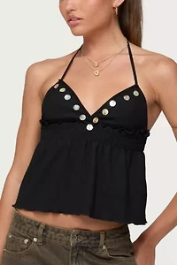 Edikted Textured Iridescent Babydoll Halter Top