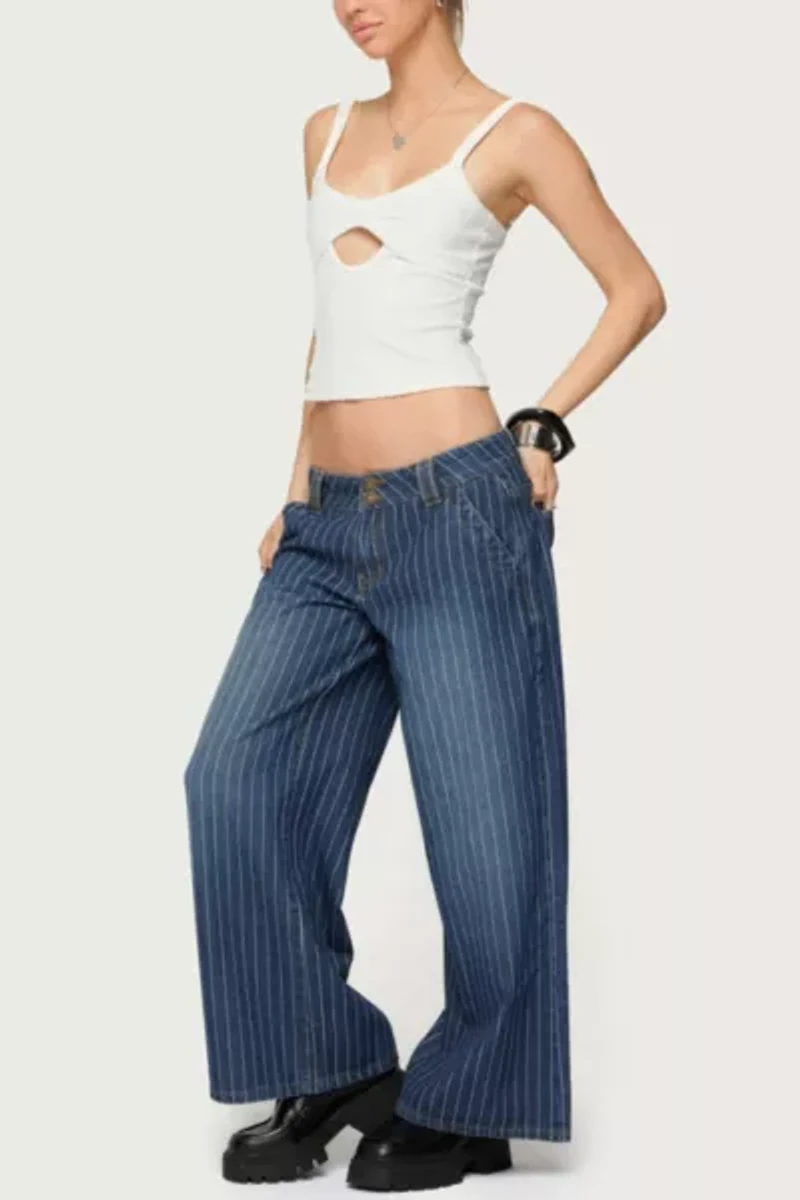 Edikted Petite Cory Striped Low Rise Jeans