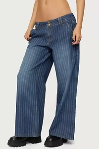 Edikted Petite Cory Striped Low Rise Jeans
