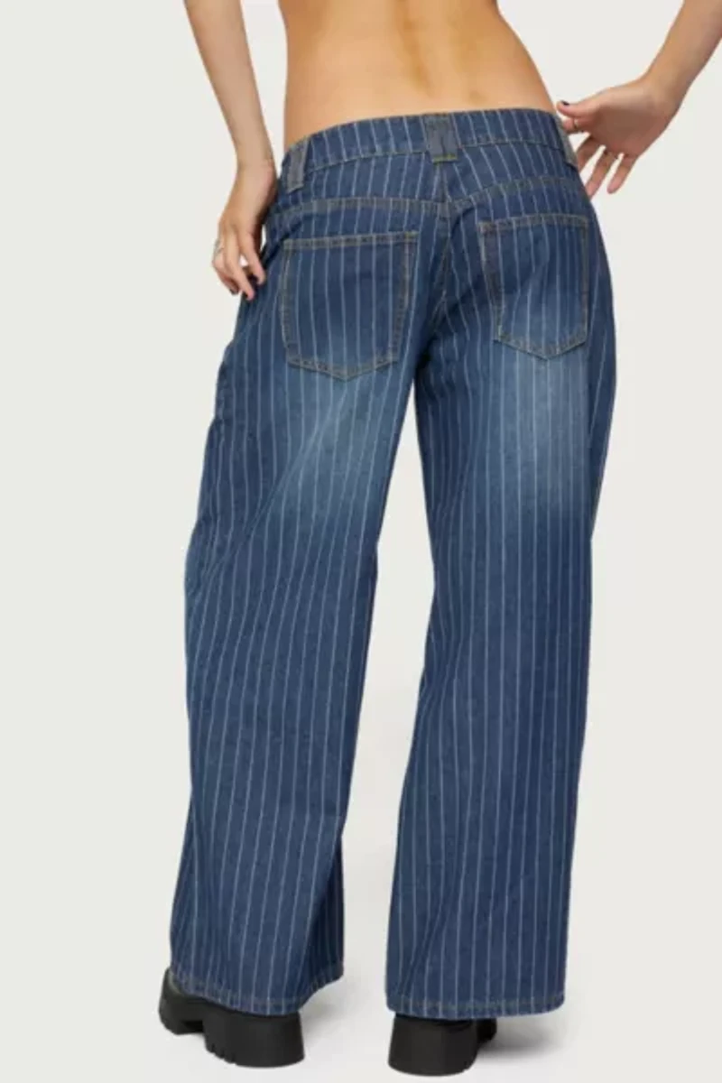 Edikted Petite Cory Striped Low Rise Jeans
