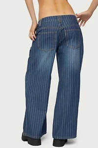 Edikted Petite Cory Striped Low Rise Jeans