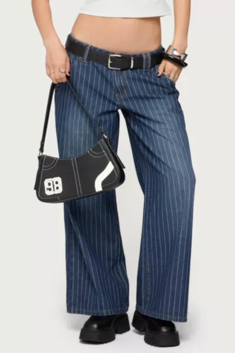 Edikted Petite Cory Striped Low Rise Jeans