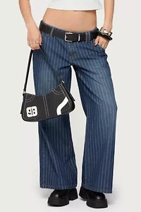 Edikted Petite Cory Striped Low Rise Jeans