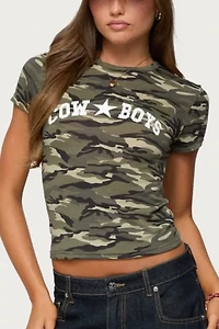 Edikted Nika Camo Cowboys T Shirt