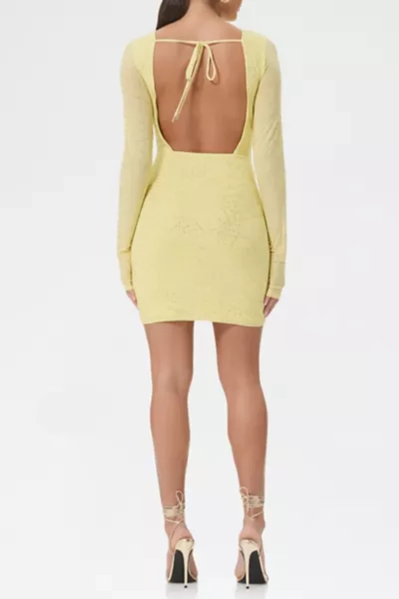 AFRM Tulah Buttercup Rhinestone Mesh Open-Back Mini Dress