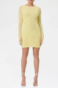 AFRM Tulah Buttercup Rhinestone Mesh Open-Back Mini Dress
