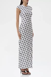 AFRM Cody Blanc Dot Mesh Cap Sleeve Maxi Dress