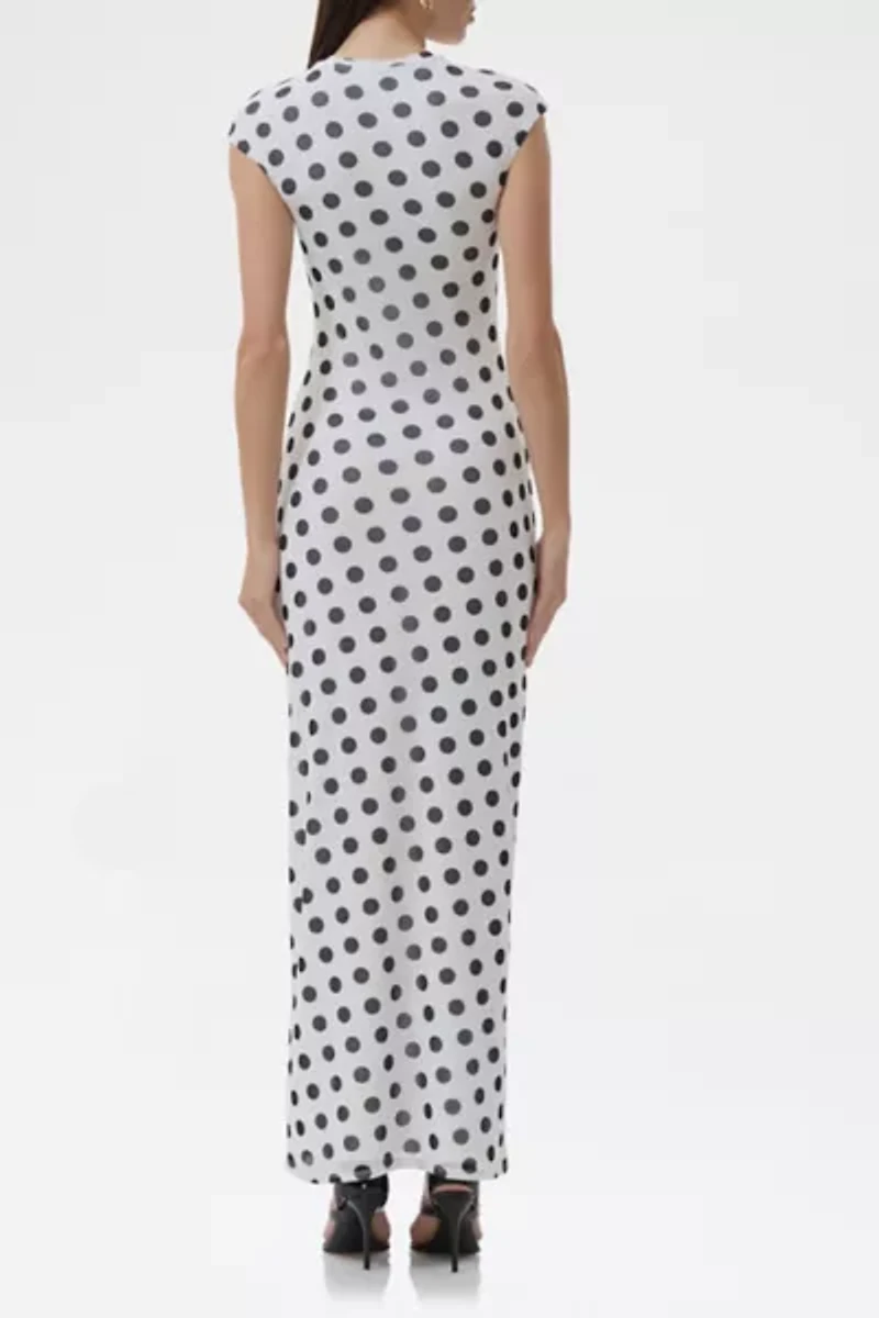 AFRM Cody Blanc Dot Mesh Cap Sleeve Maxi Dress