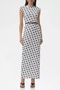 AFRM Cody Blanc Dot Mesh Cap Sleeve Maxi Dress