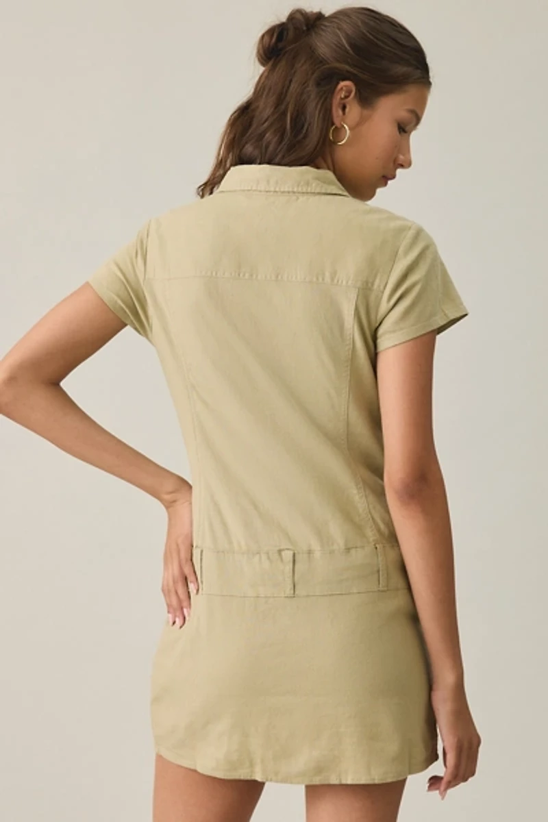BDG Polly Linen Short Sleeve Utility Romper