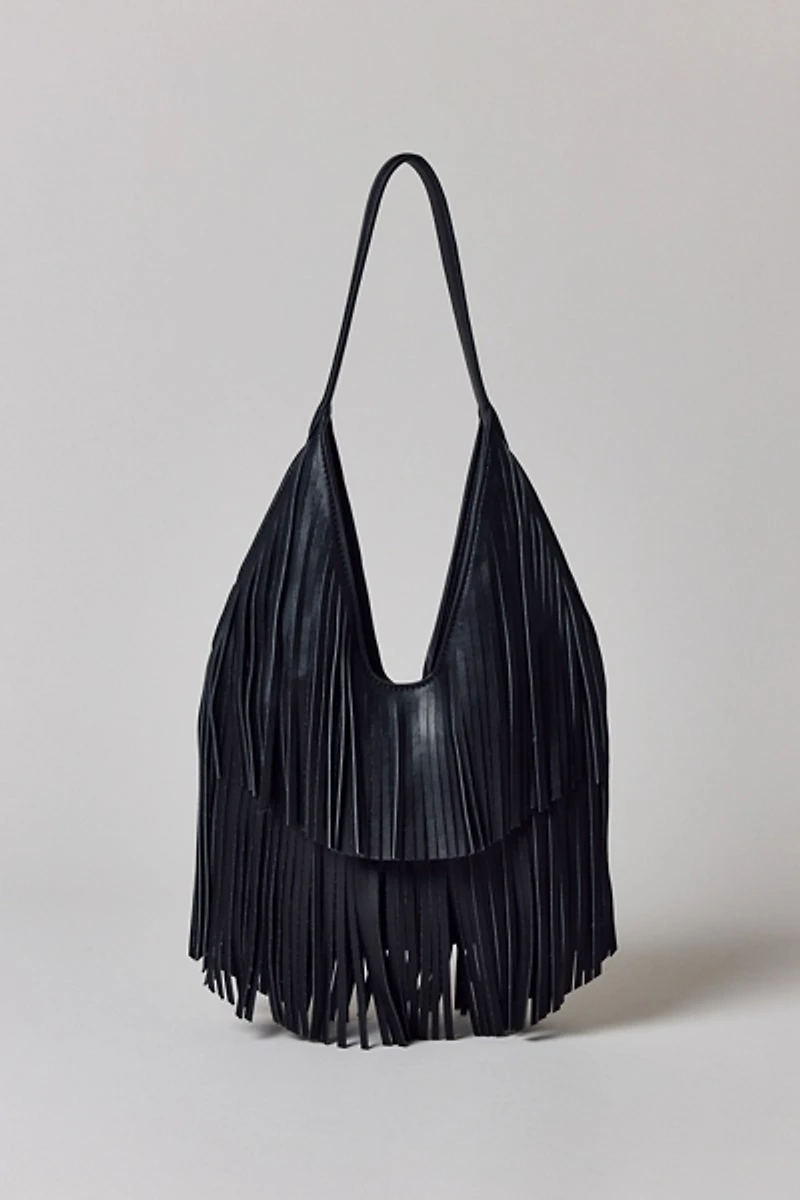 Silence + Noise Fringe Faux Leather Hobo Bag