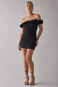 AFRM Zami Ruched Rosette Off-The-Shoulder Mini Dress