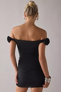AFRM Zami Ruched Rosette Off-The-Shoulder Mini Dress