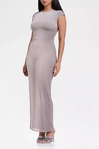 AFRM Cody Nude Illusion Mesh Cap Sleeve Maxi Dress