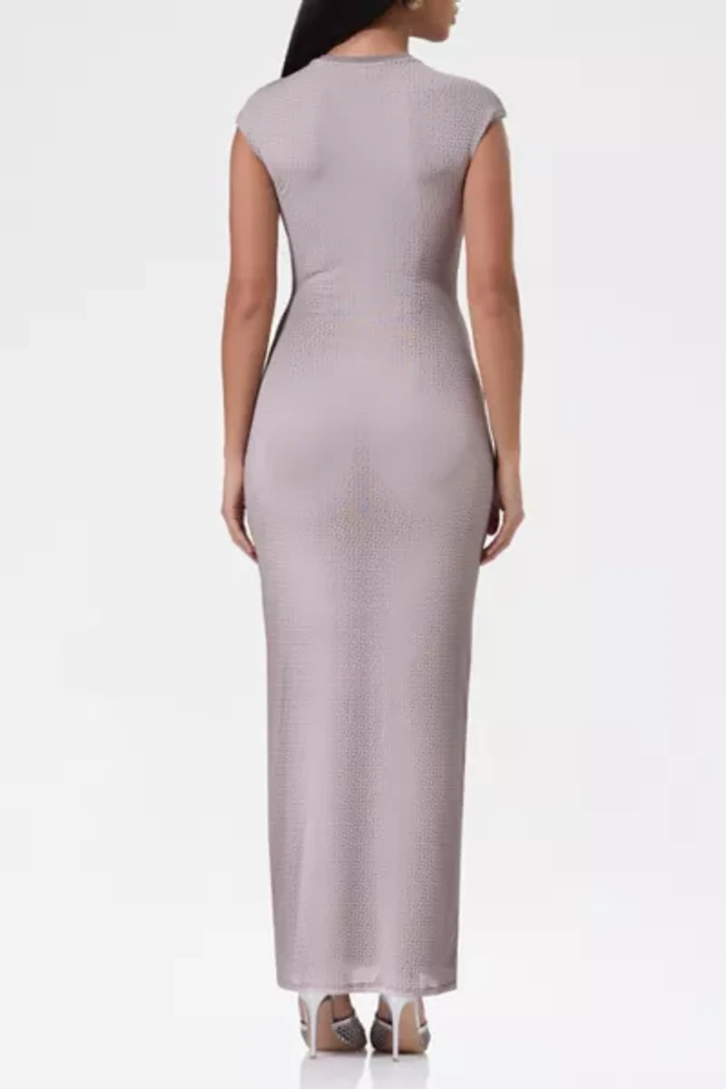AFRM Cody Nude Illusion Mesh Cap Sleeve Maxi Dress