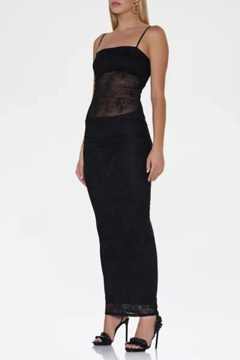 AFRM Jennan Ruched Floral Lace Tank Maxi Dress