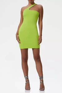 AFRM Holland Lime Punch Asymmetric One-Shoulder Bodycon Dress