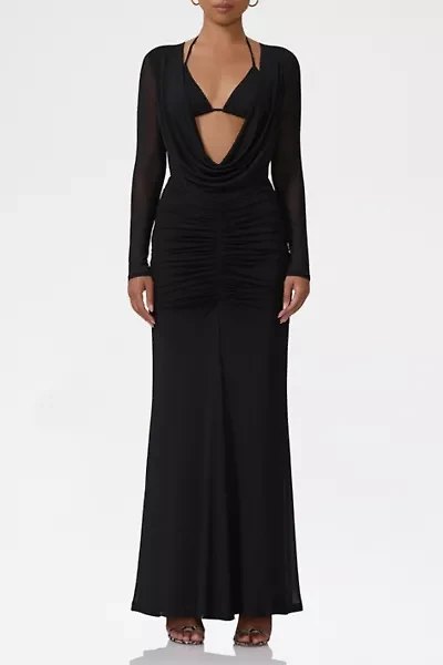 AFRM Orla Layered Plunging Cowl Front Ruched Maxi Dress