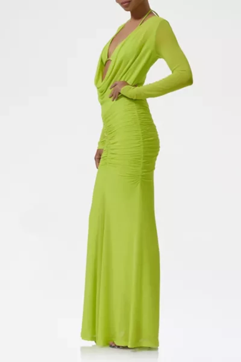 AFRM Orla Layered Plunging Cowl Front Ruched Maxi Dress