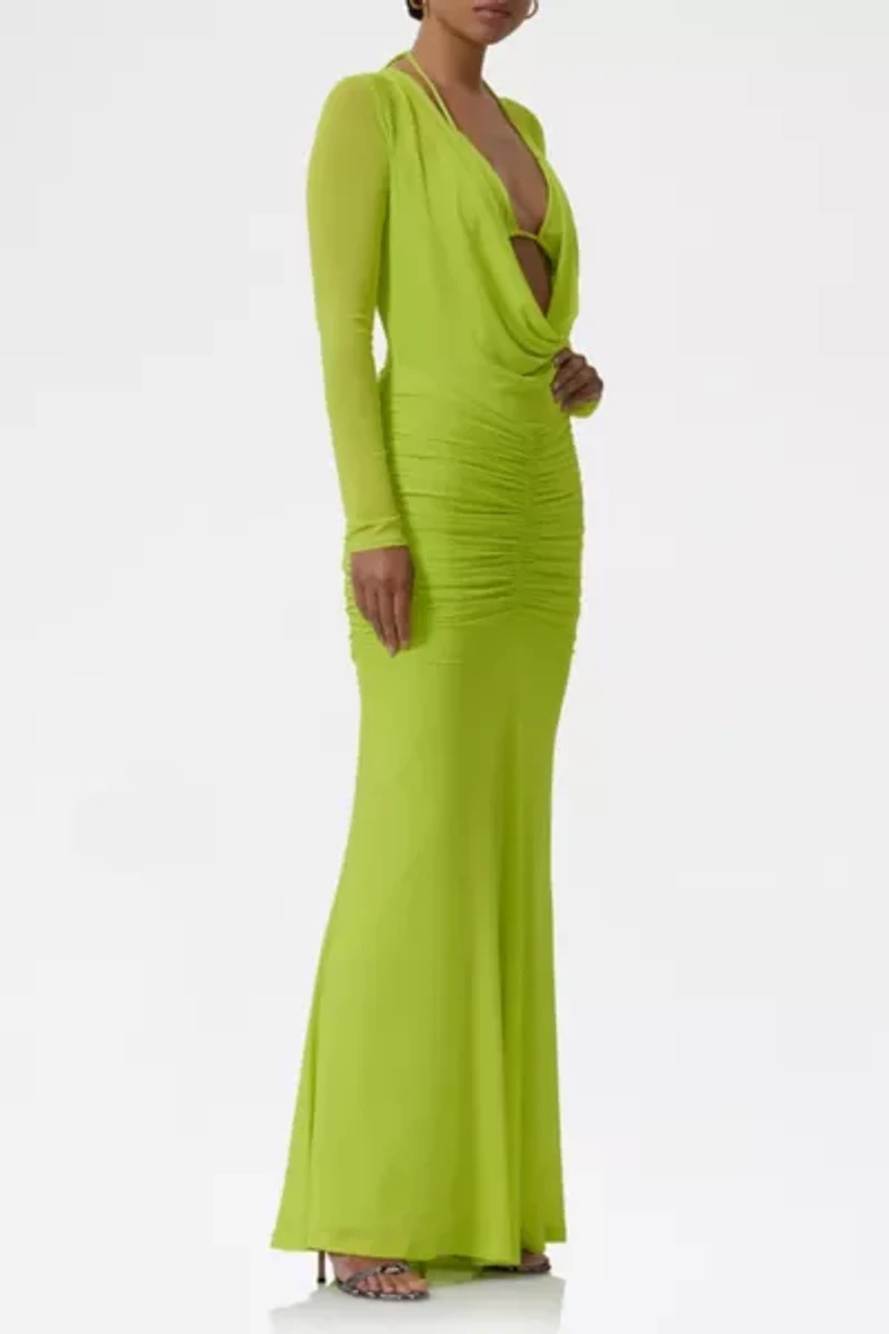 AFRM Orla Layered Plunging Cowl Front Ruched Maxi Dress