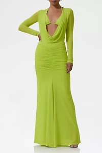 AFRM Orla Layered Plunging Cowl Front Ruched Maxi Dress