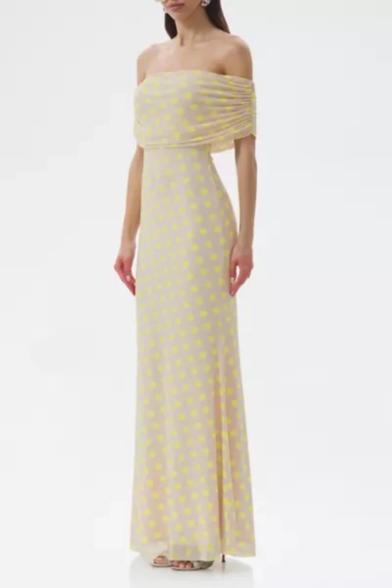 AFRM McCall Sun Dot Mesh Off-The-Shoulder Maxi Dress