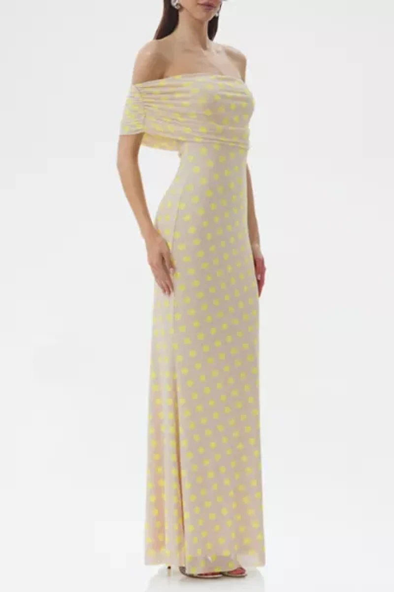 AFRM McCall Sun Dot Mesh Off-The-Shoulder Maxi Dress