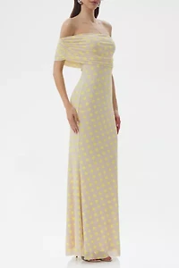 AFRM McCall Sun Dot Mesh Off-The-Shoulder Maxi Dress