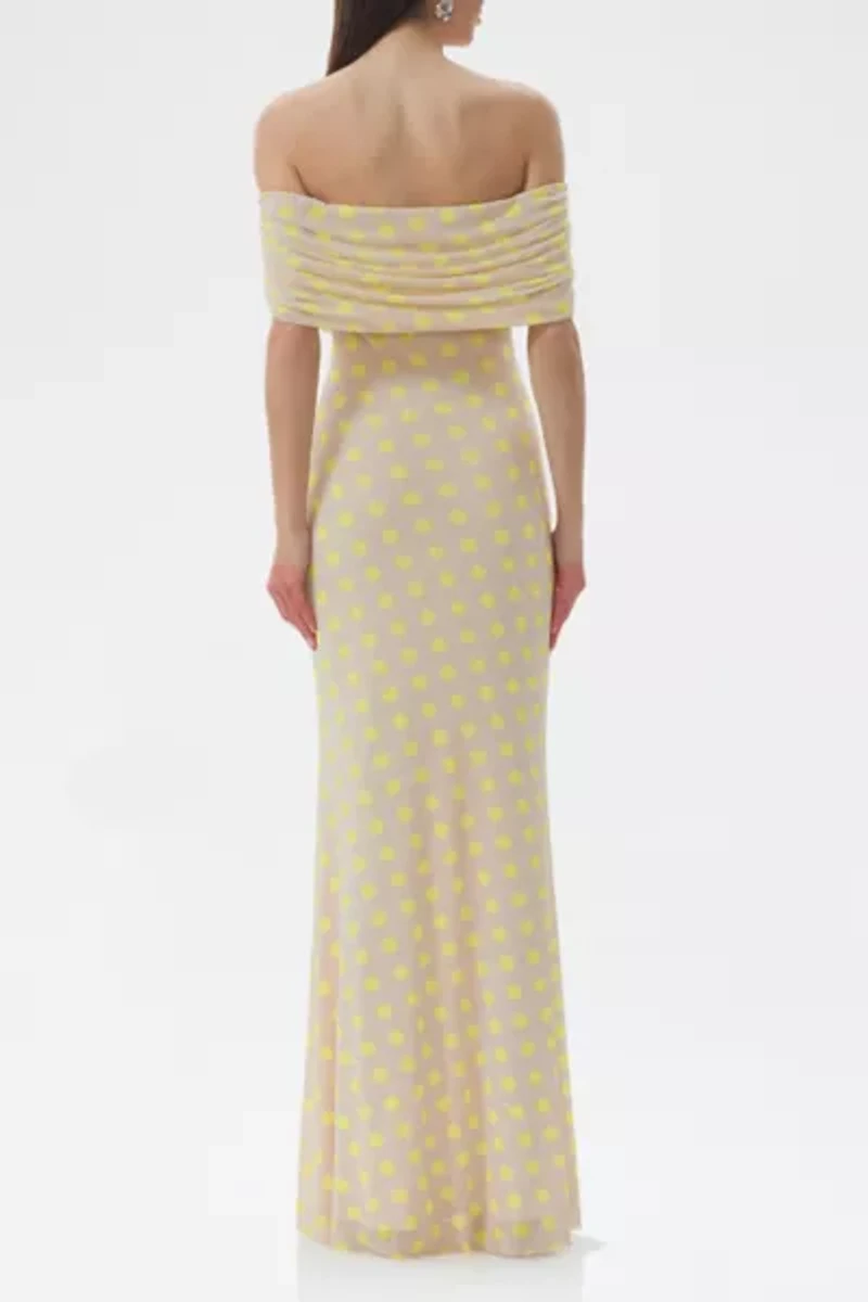 AFRM McCall Sun Dot Mesh Off-The-Shoulder Maxi Dress