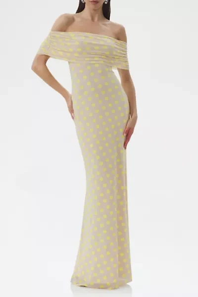 AFRM McCall Sun Dot Mesh Off-The-Shoulder Maxi Dress