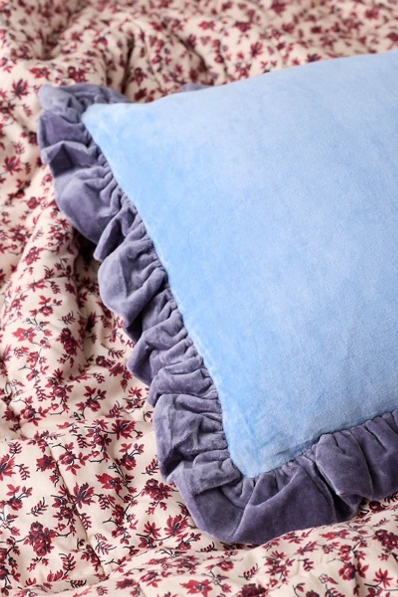 Alex Square Ruffle Velvet Throw Pillow