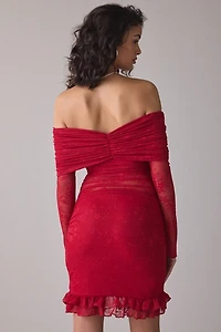 AFRM Fay Lace Off-The-Shoulder Long Sleeve Bodycon Mini Dress