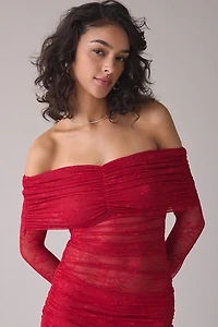 AFRM Fay Lace Off-The-Shoulder Long Sleeve Bodycon Mini Dress