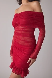 AFRM Fay Lace Off-The-Shoulder Long Sleeve Bodycon Mini Dress