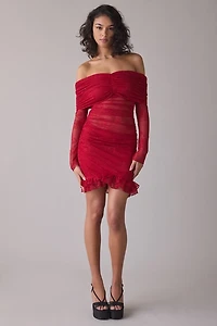 AFRM Fay Lace Off-The-Shoulder Long Sleeve Bodycon Mini Dress