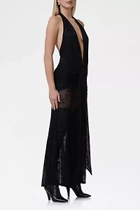 AFRM Heidi Sheer Lace Plunging Halter Maxi Dress