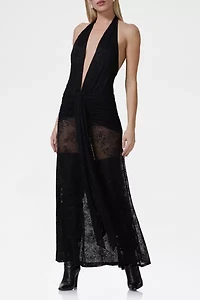 AFRM Heidi Sheer Lace Plunging Halter Maxi Dress