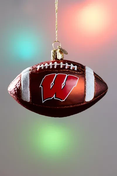 University Of Wisconsin Football Shaped Glass Ornament