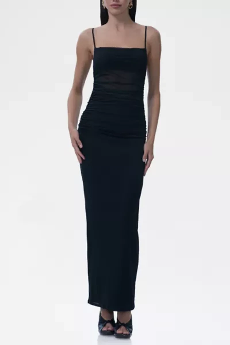 AFRM Jennan Ruched Sheer Mesh Tank Maxi Dress