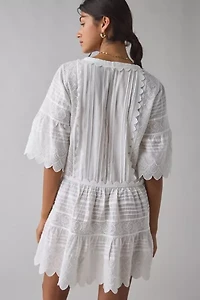 LoveShackFancy Orcia Scalloped Cotton Short Sleeve Mini Dress