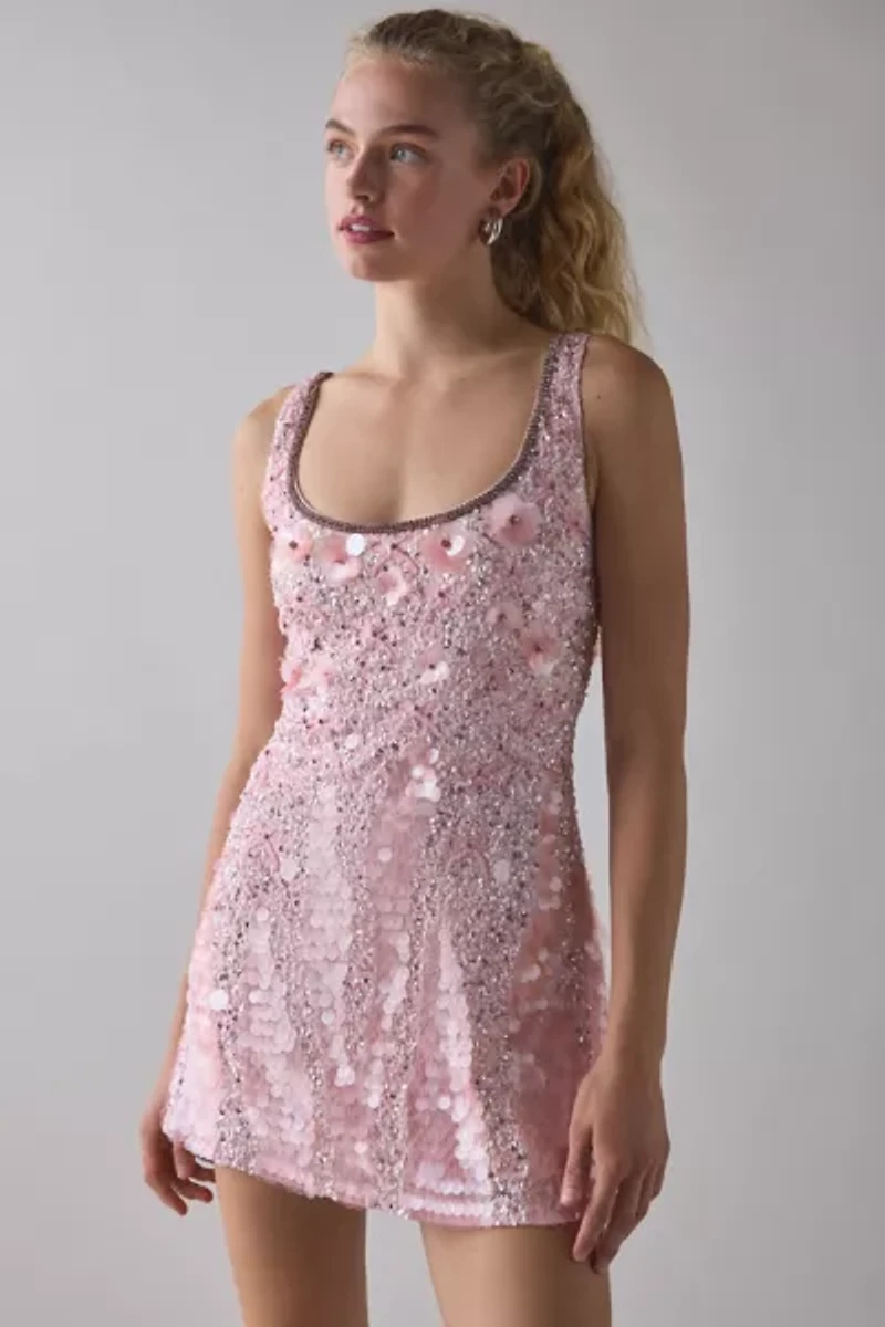LoveShackFancy Sarine Sequin Beaded Mini Dress
