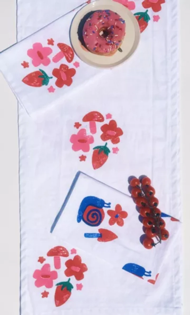 Julie Peach Block Printed Berry Shroom Table Runner