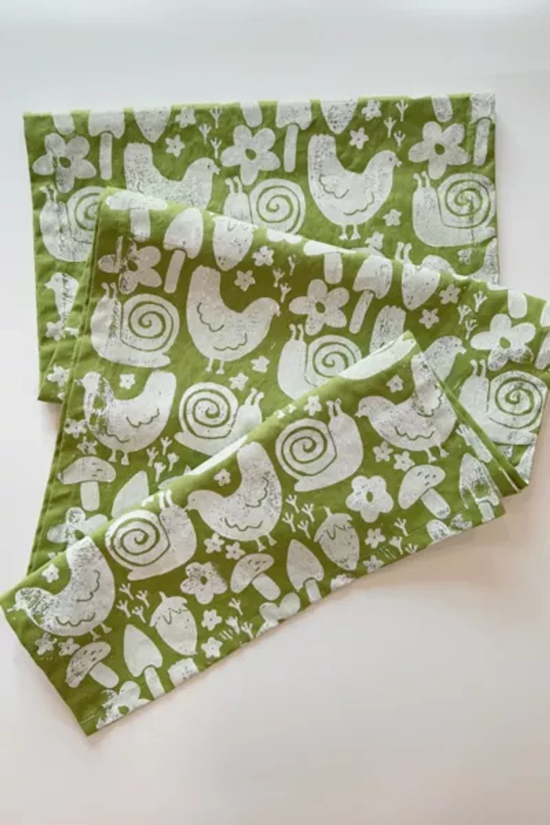 Julie Peach Block Printed Garden Party Table Runner