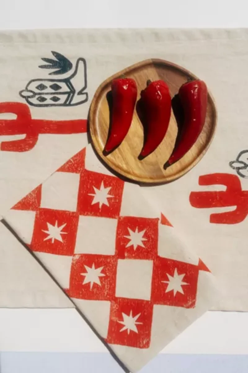 Julie Peach Block Printed Diamond Spurs Napkin Set