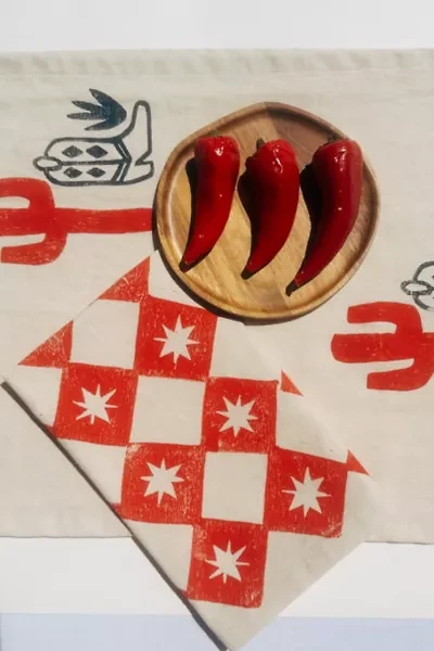 Julie Peach Block Printed Diamond Spurs Napkin Set