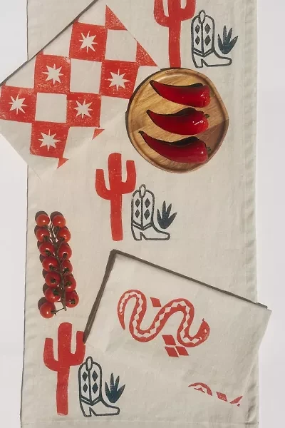 Julie Peach Block Printed Cactus Boot Table Runner