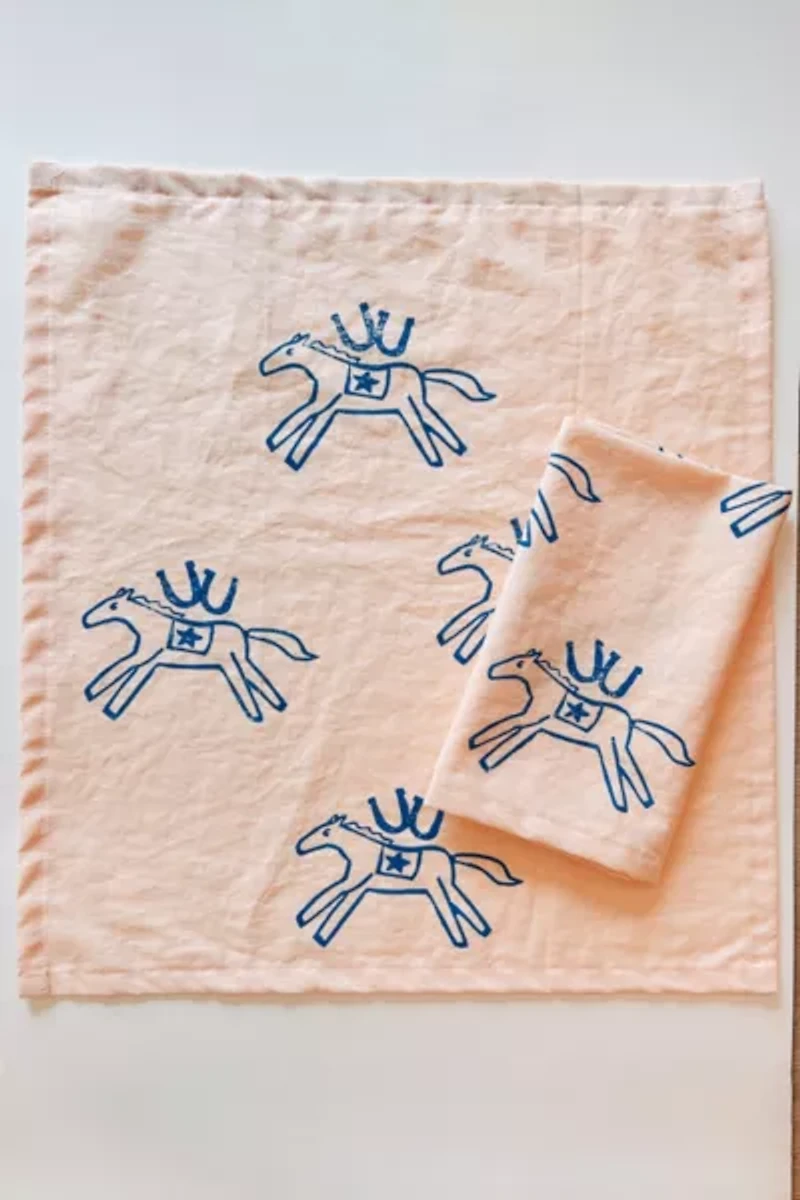 Julie Peach Block Printed Horse Napkin Set