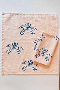 Julie Peach Block Printed Horse Napkin Set